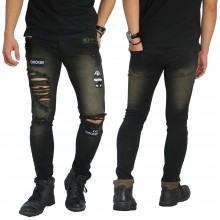 Jeans Frayed Ripped PUBG Eat Chicken Black Washed