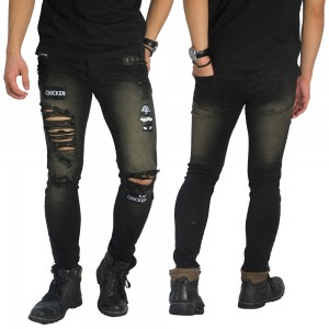 Jeans Frayed Ripped PUBG Eat Chicken Black Washed