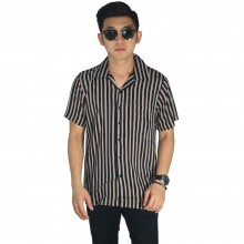 Kemeja Pendek Revere Collar Triple Stripes Black Brown