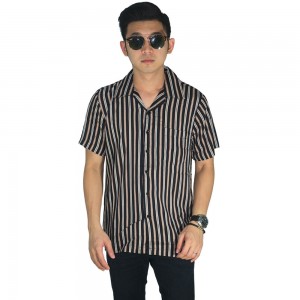 Kemeja Pendek Revere Collar Triple Stripes Black Brown