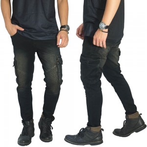 Biker Jeans Cargo Maskulin Abrasion Washed Black