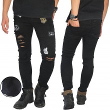 Jeans Frayed Ripped Embroidery Patch Black