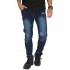 Jeans Ripped With Embroidery Patch Dark Blue