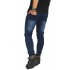 Jeans Ripped With Embroidery Patch Dark Blue