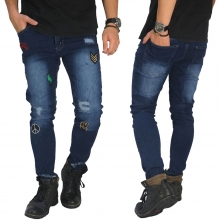 Jeans Ripped With Embroidery Patch Dark Blue