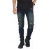 Jeans Ripped With Embroidery Patch Dark Indigo