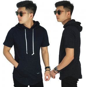 Longline T-Shirt Hoodie Black