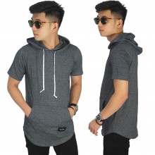 Longline T-Shirt Hoodie Dark Grey