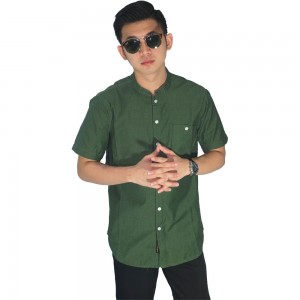 Baju Muslim - Baju Koko Kemeja Ciangi Pendek Hijau Tua