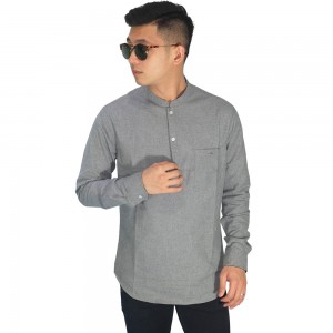 Baju Muslim - Baju Koko Polos Panjang Abu Muda