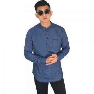 Baju Muslim - Baju Koko Polos Panjang Dongker