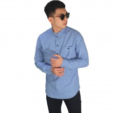 Baju Muslim - Baju Koko Polos Panjang Biru Muda