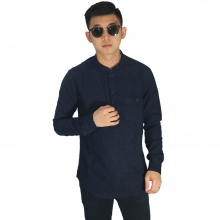 Baju Muslim - Baju Koko Polos Panjang Dongker Tua