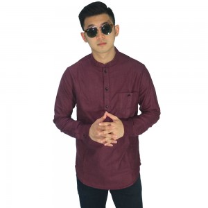 Baju Muslim - Baju Koko Polos Panjang Merah Burgundy