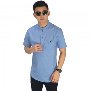 Baju Muslim - Baju Koko Polos Pendek Biru Muda