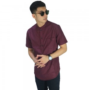Baju Muslim - Baju Koko Polos Pendek Merah Burgundy