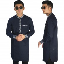 Baju Muslim Kurta Gamis List Batik Dongker