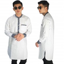 Baju Muslim Kurta Gamis List Batik Putih