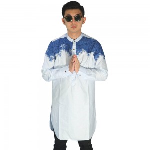 Baju Muslim Kurta Gamis Motif Leaf Blue
