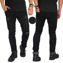 Jeans Biker Thigh And Knee Ripped Black