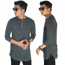 Kaos Henley - Kurta Gamis 3/4 Abu Tua