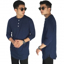 Kaos Henley - Kurta Gamis 3/4 Dongker