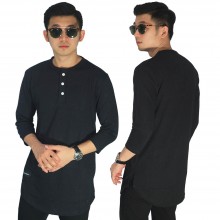 Kaos Henley - Kurta Gamis 3/4 Hitam