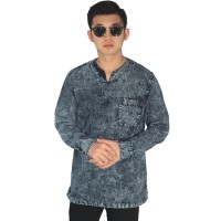 Baju Muslim Kurta Gamis Denim V-Neck Black Washed