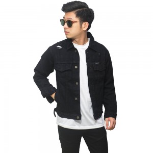 Jaket Denim Trucker Ripped Black