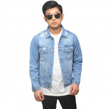 Jaket Denim Trucker Ripped Soft Blue