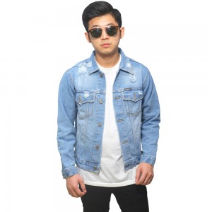 Jaket Denim Trucker Ripped Soft Blue
