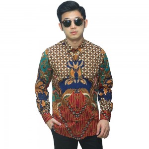 Kemeja Batik Elegan Kombinasi Motif Nusantara Navy
