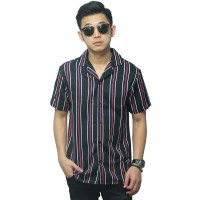 Kemeja Pendek Revere Collar Blocking Stripe Black