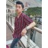 Kemeja Pendek Revere Collar Blocking Stripe Maroon