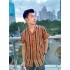 Kemeja Pendek Revere Collar Blocking Stripe Mustard