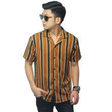 Kemeja Pendek Revere Collar Blocking Stripe Mustard