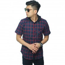 Kemeja Pendek Flanel Hoodie Big Square Navy