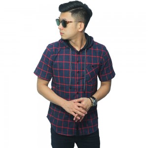 Kemeja Pendek Flanel Hoodie Big Square Navy
