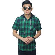 Kemeja Pendek Flanel Hoodie Tartan Green