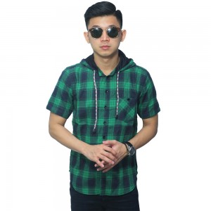 Kemeja Pendek Flanel Hoodie Tartan Green