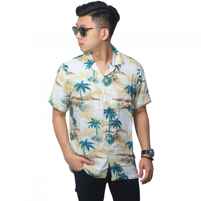 Kemeja Pendek Revere Collar Hawaii Coconut Island Pria