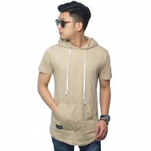 Longline T-Shirt Hoodie Soft Brown