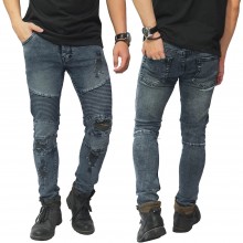 Biker Jeans Destroyed Ripped Grey