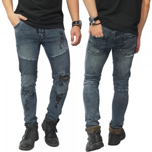 Biker Jeans Destroyed Ripped Grey