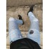 Biker Jeans Destroyed With Emblem Soft Blue