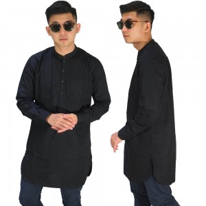 Baju Muslim Kurta Gamis Panjang Polos Hitam