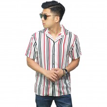 Kemeja Pendek Revere Collar Multi Stripe White Red