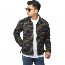 Jaket Canvas Trucker Camouflage Army Brown