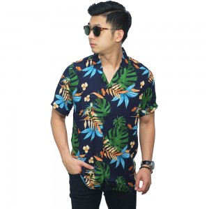 Kemeja Pendek Revere Collar Hawaii Combination Leaf