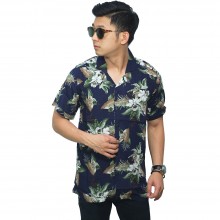 Kemeja Pendek Revere Collar Hawaii Moody Dark Floral